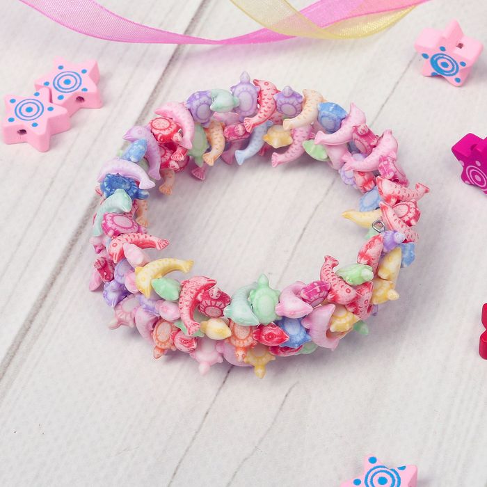 Браслет - пружинка детский "Выбражулька" морской мир, 3 ряда, цветной