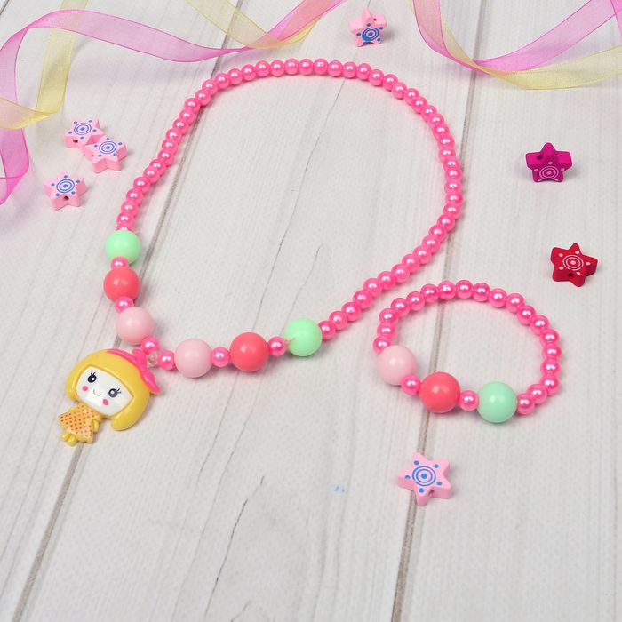 Набор детский "Выбражулька" 2 предмета: кулон, браслет, фантазия куколка, цвет МИКС