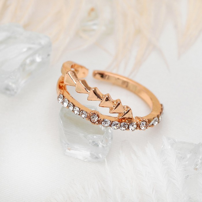 Кольцо "Абстракция" треугольники, цвет белый в золоте, размер 18