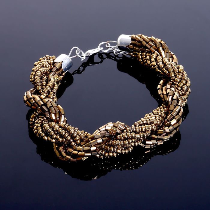 Браслет из бисера "Плетение" жгут, цвет золотой в серебре