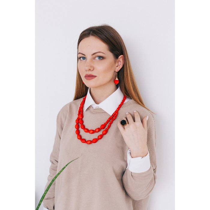 Бусы 2 яруса "Геометрия", цвет красный, 70см