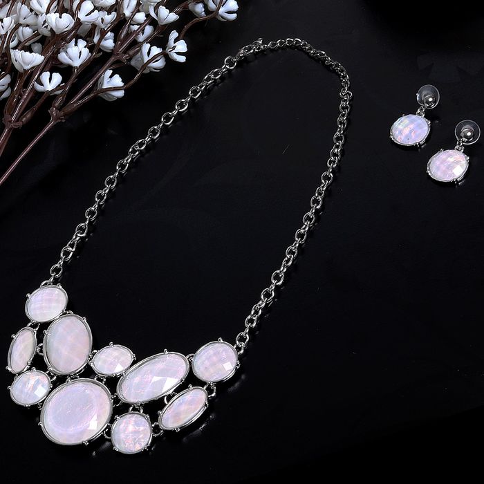 Набор 2 предмета: серьги, колье "Круги и овалы" каскад, цвет бело-радужный в серебре