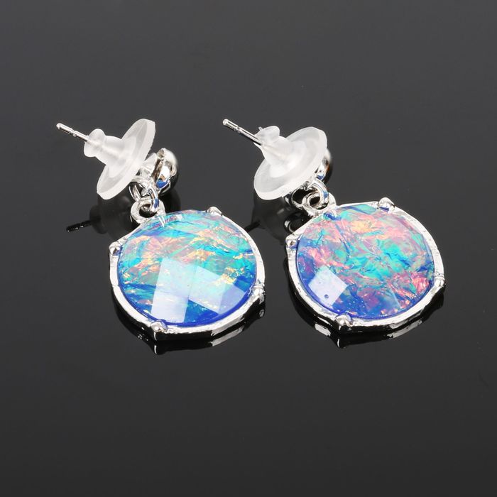 Набор 2 предмета: серьги, колье "Круги и овалы" каскад, цвет сине-радужный в серебре