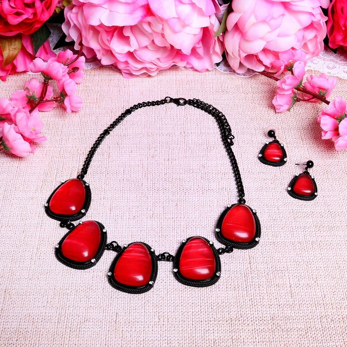 Набор 2 предмета: серьги, колье "Имидж", цвет красный в чёрном металле