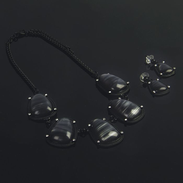 Набор 2 предмета: серьги, колье "Имидж", цвет серый в чёрном металле