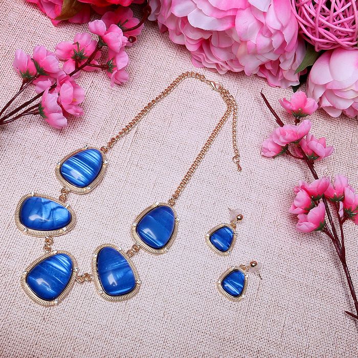 Набор 2 предмета: серьги, колье "Имидж", цвет синий в золоте