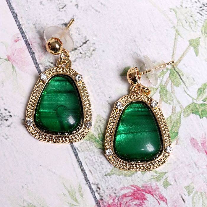 Набор 2 предмета: серьги, колье "Имидж", цвет зелёный в золоте