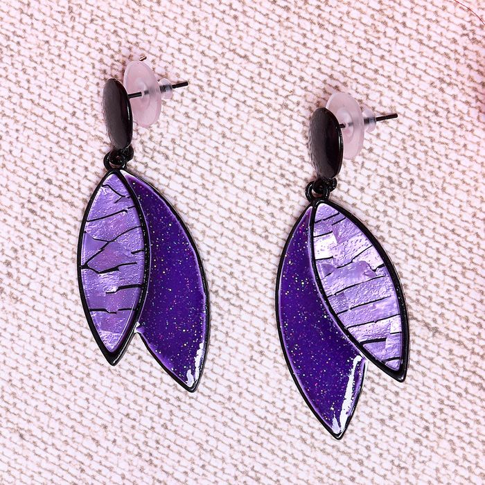 Набор 2 предмета: серьги, колье "Каскад" листья, цвет фиолетовый в золоте