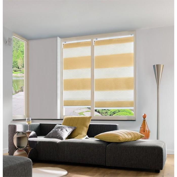 Штора рулонная 90х180 см "День-Ночь Волна", цвет бежевый