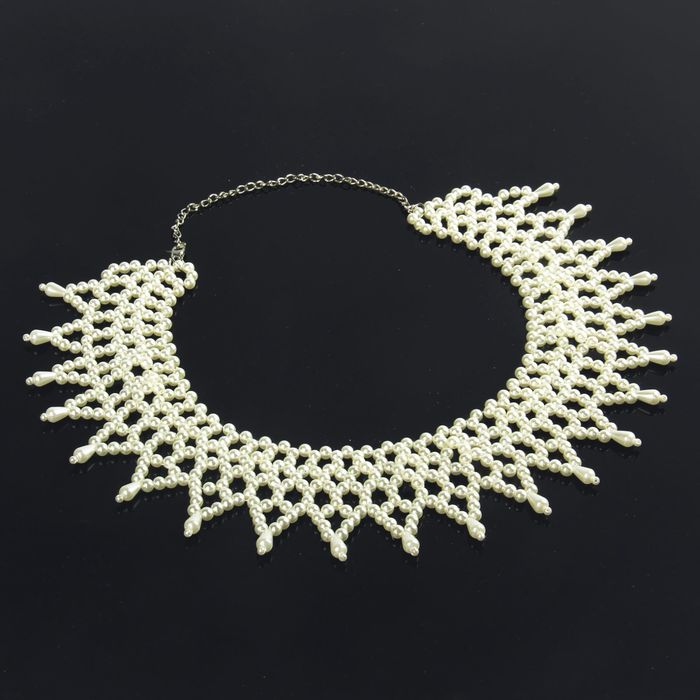 Колье "Жемчужное ассорти" воротничок кружево, цвет белый