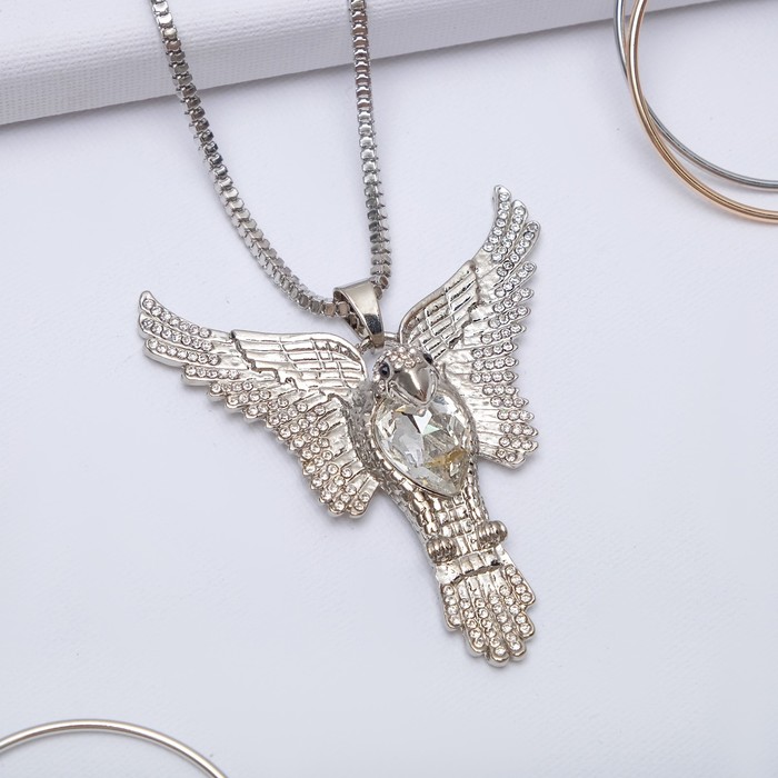 Кулон "Орёл" цвет белый в серебре, 72см