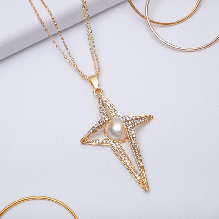 Кулон "Полярная звезда" цвет белый в золоте, 72см