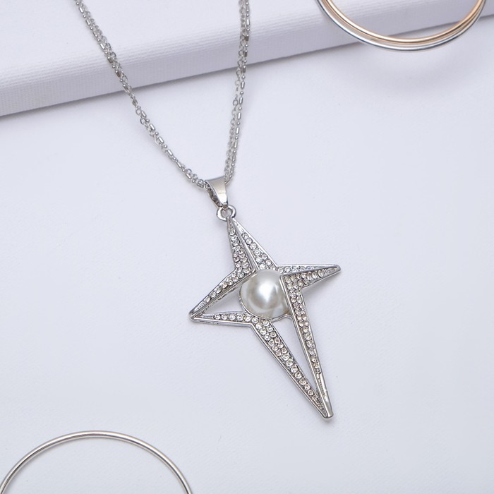 Кулон "Полярная звезда" цвет белый в серебре, 72см