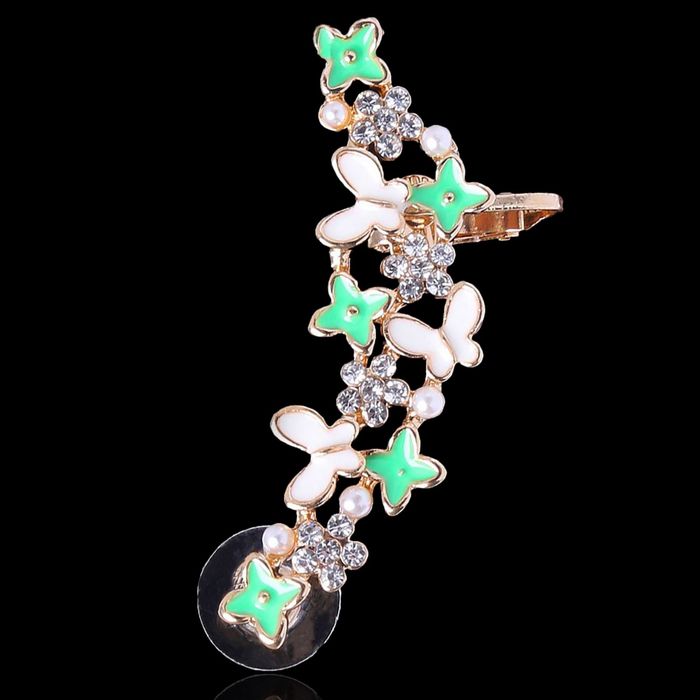 Серьга "Каффа" весенняя полянка, зелёно-белая в золоте