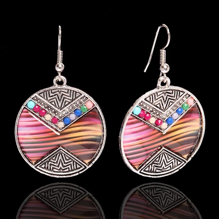 Серьги этника "Круг радужный", цветные в чернёном серебре