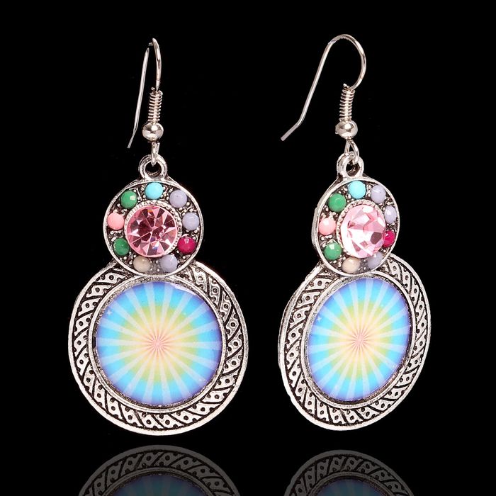 Серьги этника "Круги" радужные, цветные в чернёном серебре