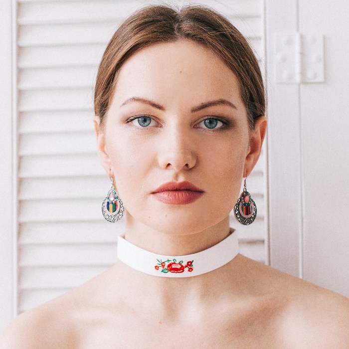 Серьги этника "Круги" ажур, цветные в чернёном серебре