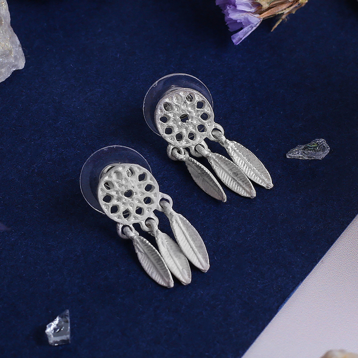 Серьги металл "Ловец снов", цвет матовое серебро