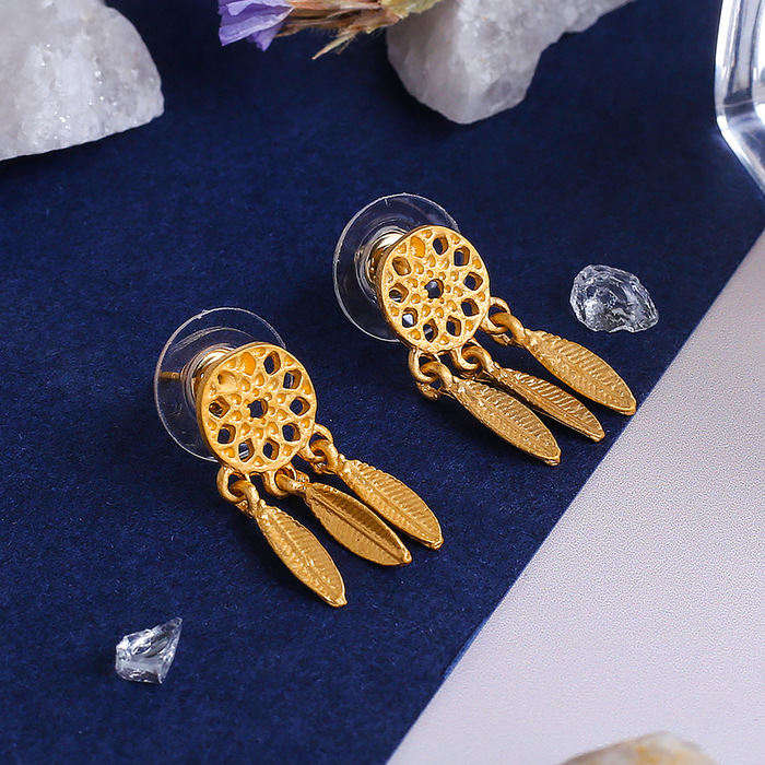 Серьги металл "Ловец снов", цвет матовое золото