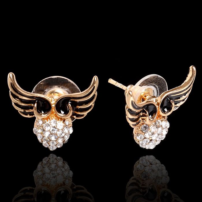 Серьги эмаль "Сердце с крыльями", цвет чёрно-белый в золоте