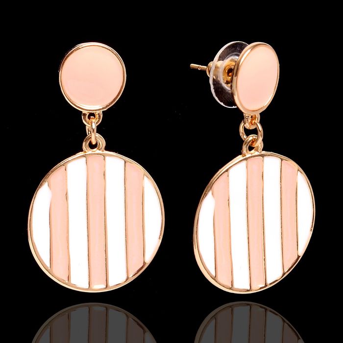 Серьги эмаль "Круги" полосатые, цвет бело-персиковый в золоте