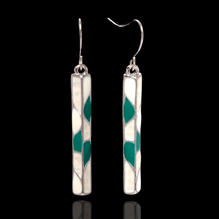 Серьги эмаль "Брусочки", цвет бело-зелёный в золоте