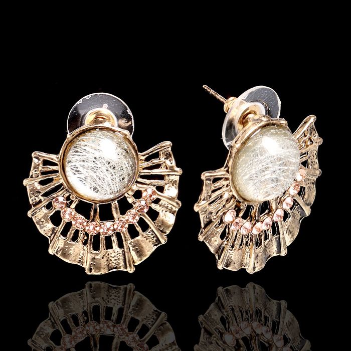 Серьги ассорти "Веер античный", цвет серо-золотой в чернёном золоте