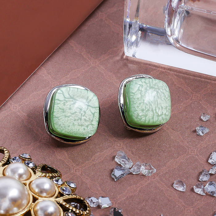 Клипсы "Ромб" грация, цвет мятный в серебре