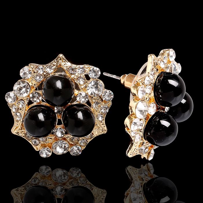 Серьги ассорти "Роскошь" бусины трио, цвет чёрно-белый в золоте