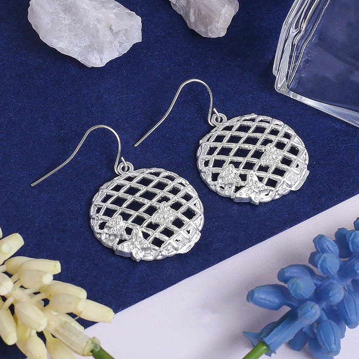 Серьги металл "Круг" сетка, цвет матовое серебро