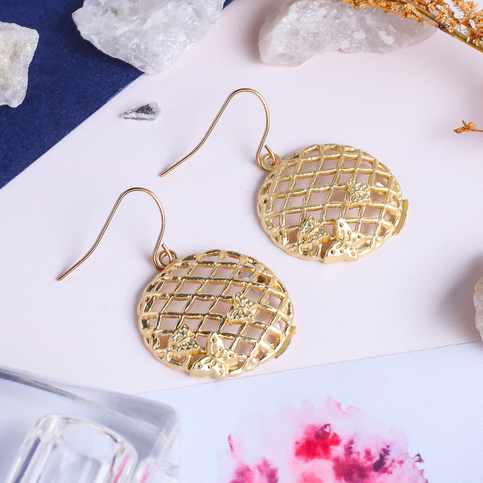 Серьги металл "Круг" сетка, цвет матовое золото