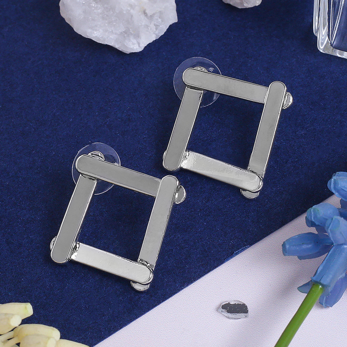 Серьги металл "Ромб" рамка, цвет серебро