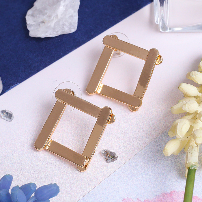 Серьги металл "Ромб" рамка, цвет золото