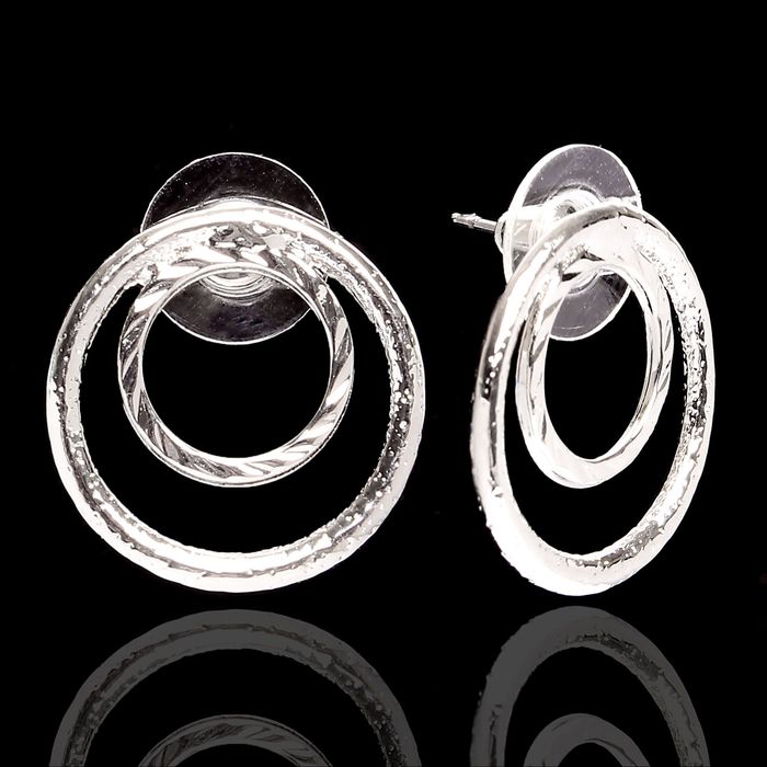 Серьги металл "Круг" дуэт, цвет серебро