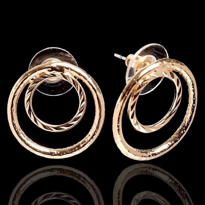 Серьги металл "Круг" дуэт, цвет золото