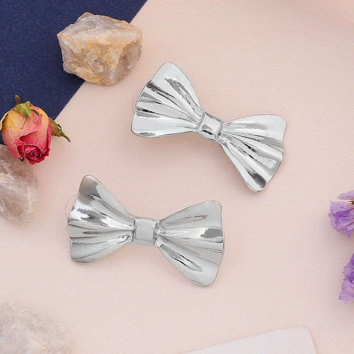 Серьги металл "Бант", цвет серебро