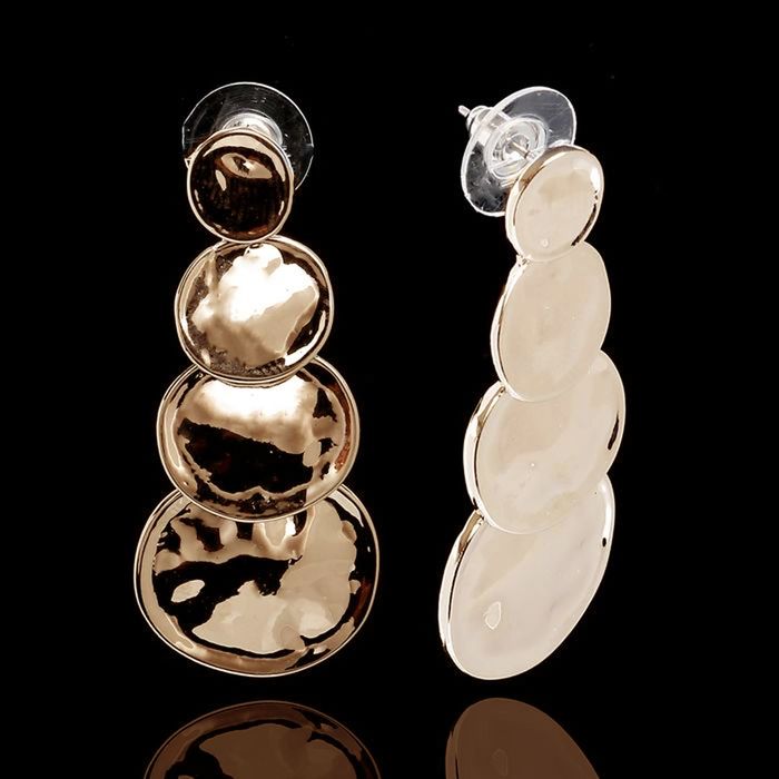 Серьги металл "Круги" каскад, цвет золото