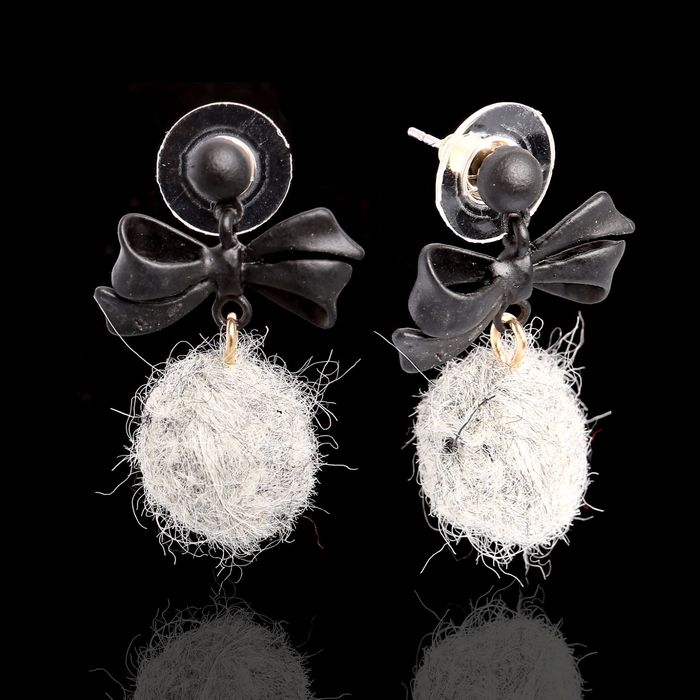 Серьги винтаж "Шарик" с бантом, цвет чёрно-серый