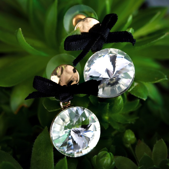 Серьги ассорти "Круг" с бантом, цвет бело-чёрный в золоте