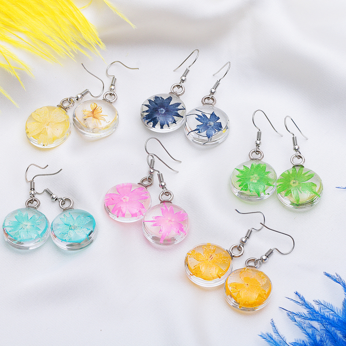 Серьги из стекла "Круг" цветок яркий, цвет МИКС