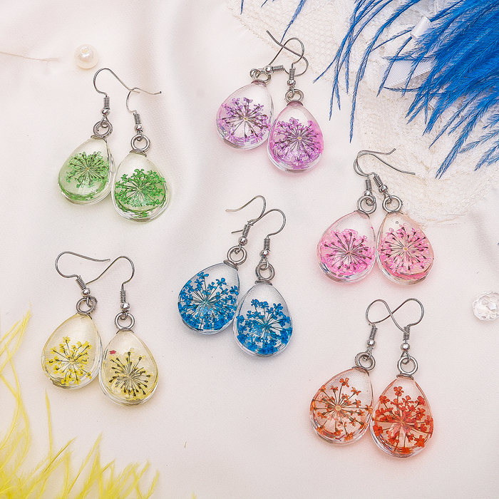 Серьги из стекла "Капля" цветок, цвет МИКС