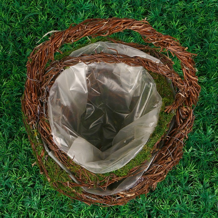 Набор корзин плетеных, 2 шт, с натуральным декором, 29 х 21 х 33 - 23 х 17 х 27 см