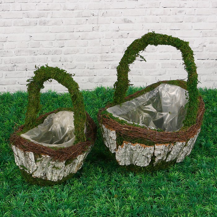 Набор корзин плетеных, 2 шт, с натуральным декором, 29 х 20 х 28 см