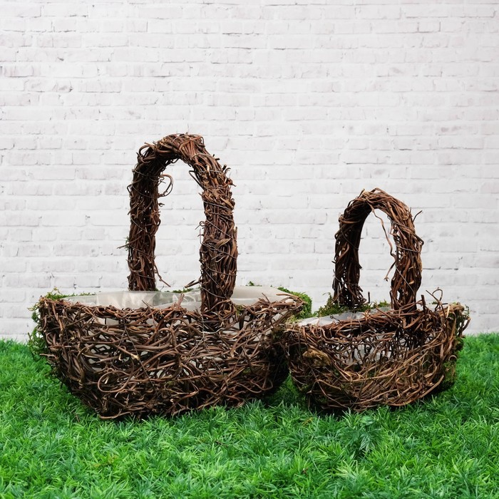 Набор корзин плетеных, 2 шт, с натуральным декором, 26 х 17 х 29 - 20 х 11 х 22 см