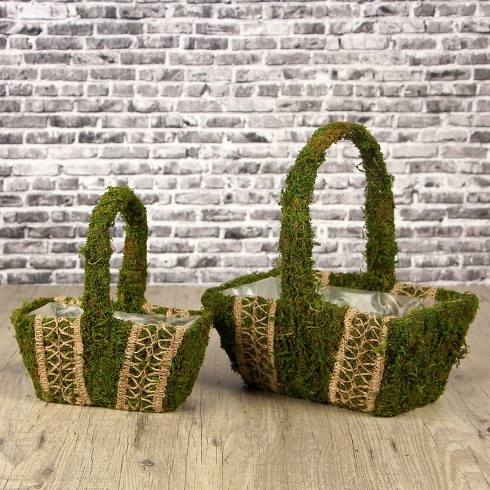Набор корзин, 2 шт: с натуральным декором, 24х15х10/28см, 19х10х8/21 см