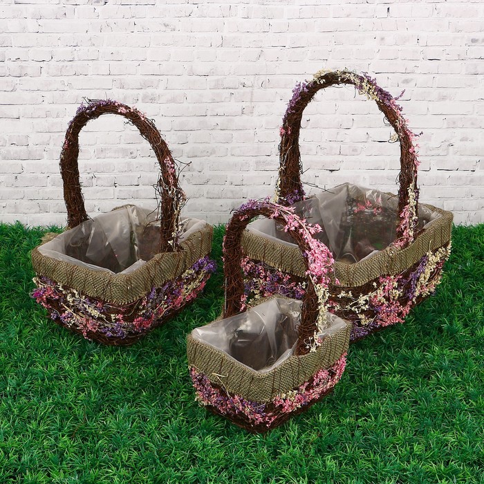 Набор корзин «Натурэль», 3 шт: 16х12х8/24 см, 19х14х10/27 см, 24х18х12/31 см