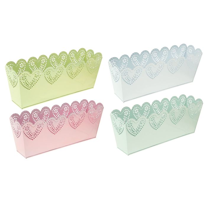 Горшок оцинкованный "Сердечки" цвет микс прямоугольный 36*11*14 см