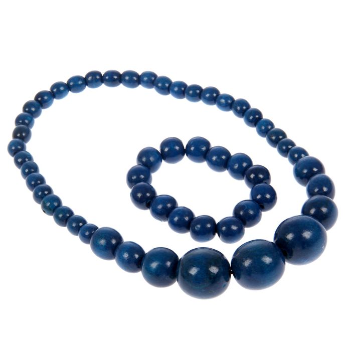 Бусы деревянные "Нарастающие" с браслетом, сиреневые