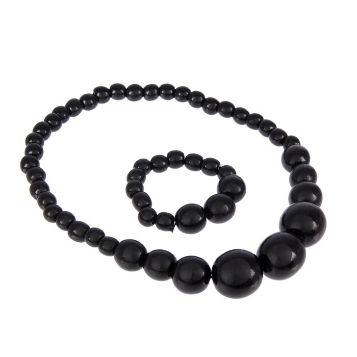 Бусы деревянные "Нарастающие" с браслетом, чёрные