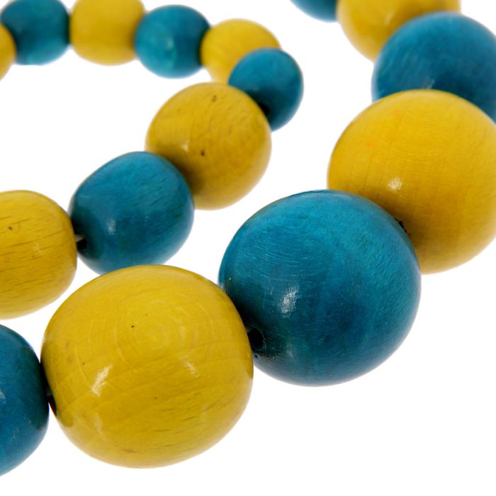 Бусы деревянные "Нарастающие" с браслетом, жёлтый-синий